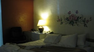 hotel, tiled and stucco headboard
