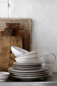 white cups and plates