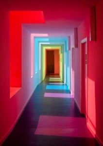 corridor in rainbow colors