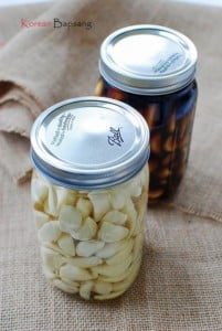 jar of pickled garlic cloves using a Korean recipe